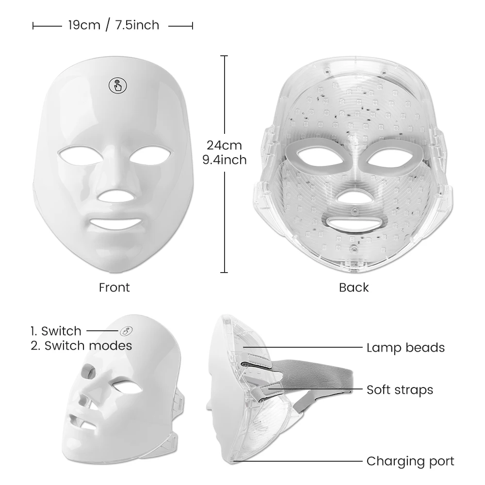 Masque anti - acné LED aste, 7 couleurs, thérapie photonique, lifting domestique, noir