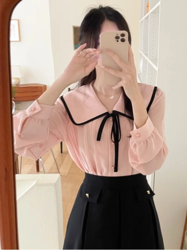 

Свободный длинный све с отложным воротником, дизайн куклы, женский осенний новый универсальный модный топ для женщин