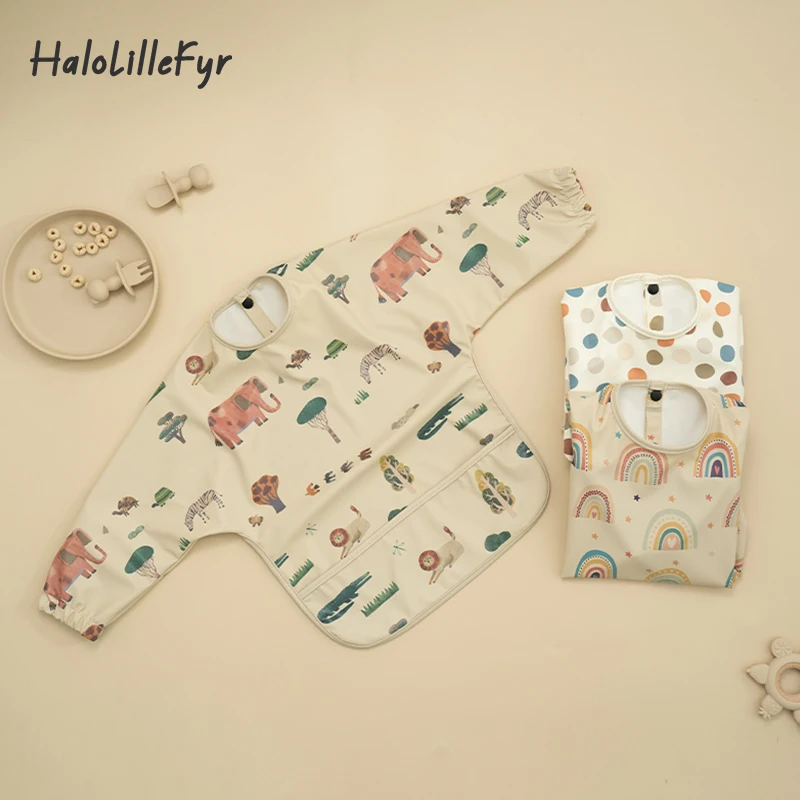 

Baby Feeding Bibs Waterproof Art Smock Pocket Design Infant Eating Apron Clothing Easy Clean Toddler Anti-dirty Bib Baby Stuff