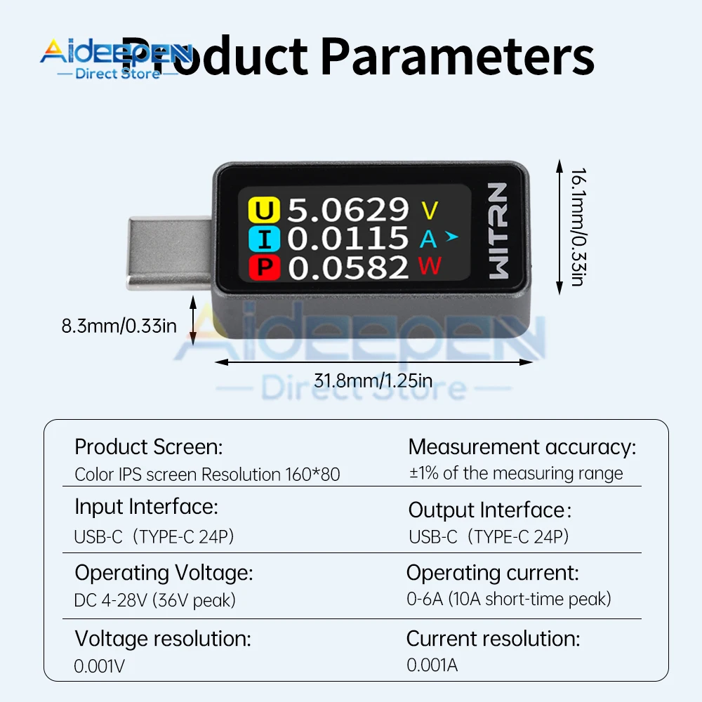 Type-C Tester DC 4-28V 0-6A Digital Voltmeter Amperimetro Voltage Current Meter Ammeter Detector Power Bank Charger Indicator