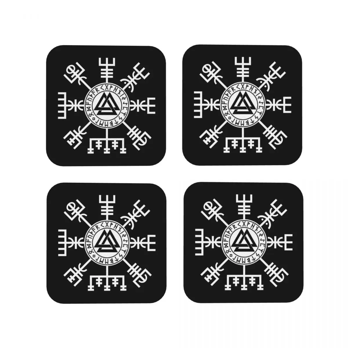 Viking Compass Vegvisir Valknut Symbol Runes Viking Coasters Kitchen Placemats Insulation Cup Coffee Mats For Decor Set of 4