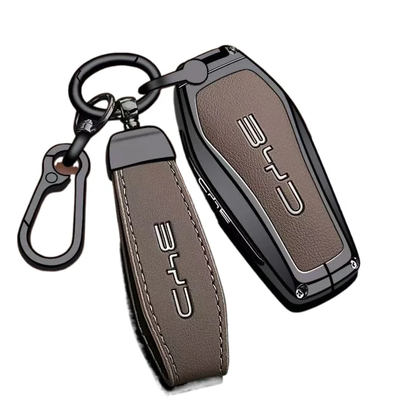 Zinc Alloy Key Fob Cover for BYD Yuan PLUS/ATTO 3/Dolphin/Han/Tang/Song PLUS/ATTO 02, Heavy Duty Metal Case Shell with Keychain