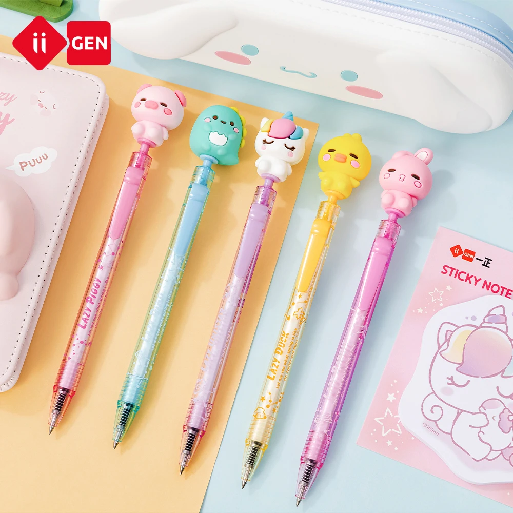 Iigen 5pcs/set Kawaii Gel Pens Cartoon Animal Cute Writing Pen School Supplies Creative Japanese Kawaii Stationery Gift for Kids