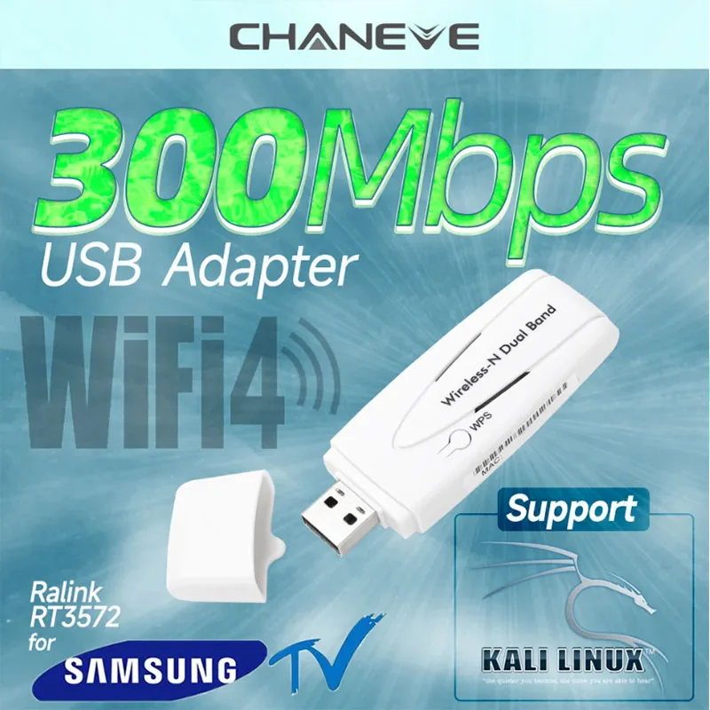 Using RT3572 chipset 300M wireless LAN adapter dual-band  wireless card WiFi adapter Dongle For Kali Linux 2019 and Samsung TV