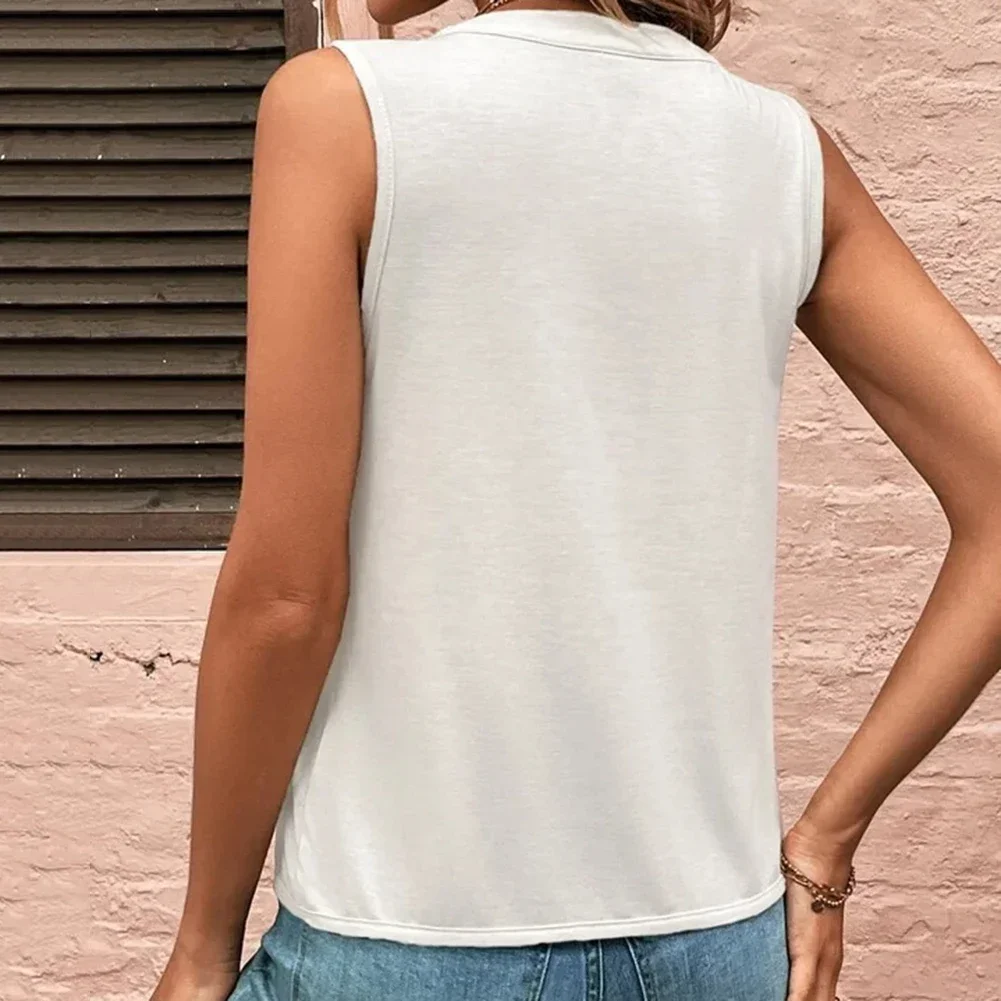 

Stylish Fashion New Women's Top Top Top Casual Fashion No Elasticity Pleated Polyester Pullover Sleeveless Top