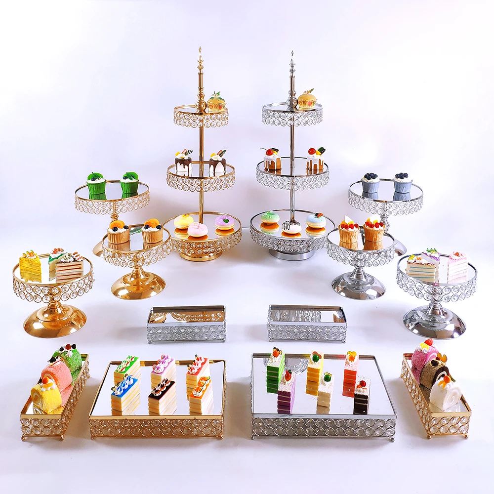 Gold Silver 6- 20pcs  Metal  Crystal Cake Stand Set Display Wedding Birthday Party Dessert  Cupcake Plate Rack