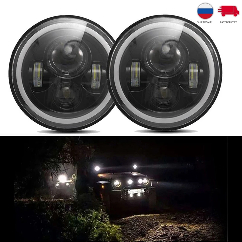 

Led Headlight 7Inch Angel Eyes 30W Fog Running Lights 6000K 12V Accessories Bulbs For Car Jeep Hunter Hummer fLada Niva 4X4 Uaz