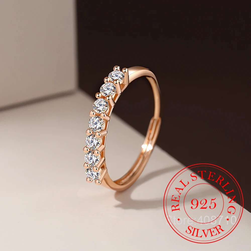 Joyería de plata de ley 925, anillos de dedo Dril de línea de cristal chapados en oro de 18 quilates para mujer, joyería para fiesta y boda para niñas, regalo para Amiga