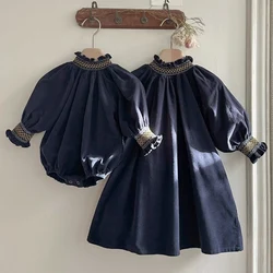 2024 New Autumn Newborn Baby Girls Dress 0-3Yrs Kids Princess Dresses Long Sleeved Solid Color Corduroy Toddler Baby Bodysuits