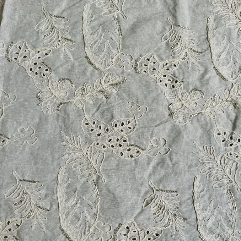 

Elegant bright beaded cord embroidery with hollow 3D jacquard cotton fabric, suitable for shirts, dresses, blouses DIY fabric