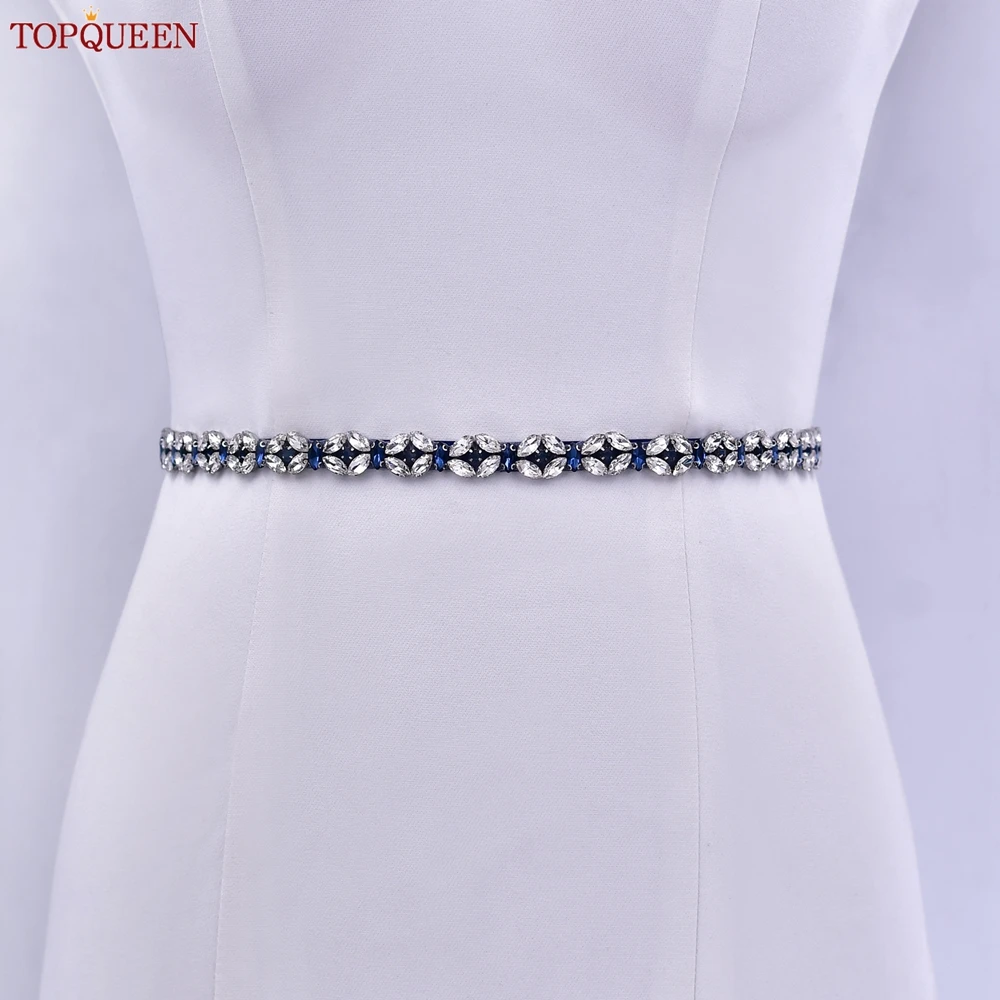 TOPQUEEN Royal Blue Gemstone Wedding Belt Formal Dress Woman Belt Bridal Belt High Quality Dress Waist Accessories S111-ML