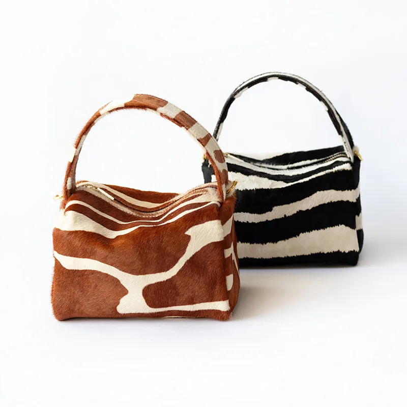 Zebra tiger fur shoulder bag new horse hair underarm bag black and white stripes 2024 fashion autumn and winter trend