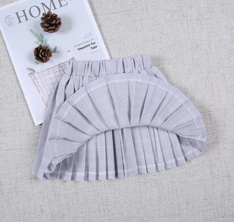 Mini Gray Striped Girls Skirts Kids  Sweet Girls Pleated Skirts Kids Clothes for 2 3 4 6 8 10 12 Year Old OKS194005