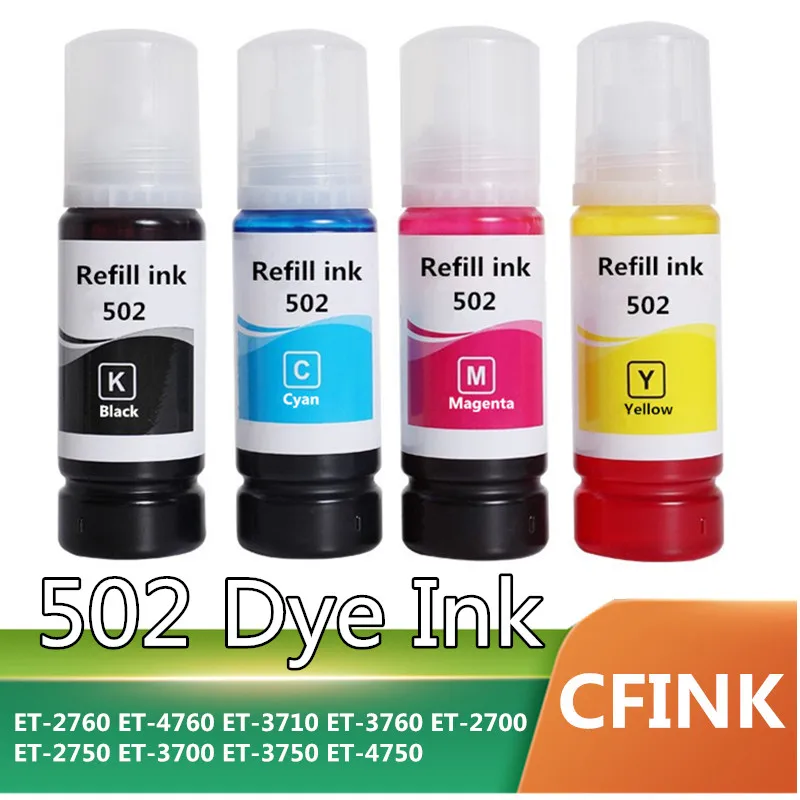 Refill Ink Dye Ink for Epson 502 T502 Refill Ink ET-2760 ET-4760 ET-3710 ET-3760 ET-2700 ET-2750 ET-3700 ET-3750 ET-4750 printer