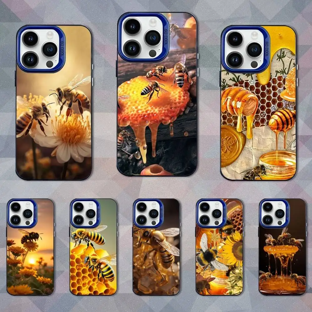 

Cute Animals Honey Bee Phone Case For iPhone 16,15,14,13,12,11,Mini,Pro,SE,MAX Blue Matte Silicone Cover