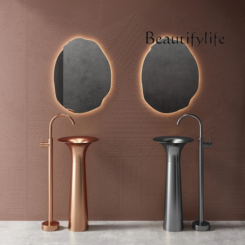 

Light luxury 304 stainless steel column basin washbasin bar outdoor integrated column type floor type washbasin