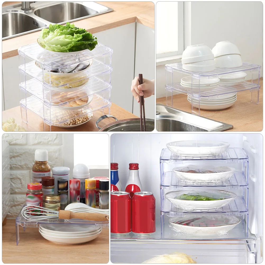 

2pcs Kitchen Fridge Storage Rack Rack Foldable Multi Purpose Fridge Stackable Storage Racks Home Hotpot Restaurant