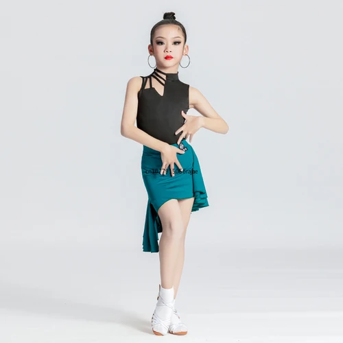 Vestido de baile latino para niña, traje de baile de Tango, Rumba, Samba, traje de entrenamiento negro, ropa de baile de salón