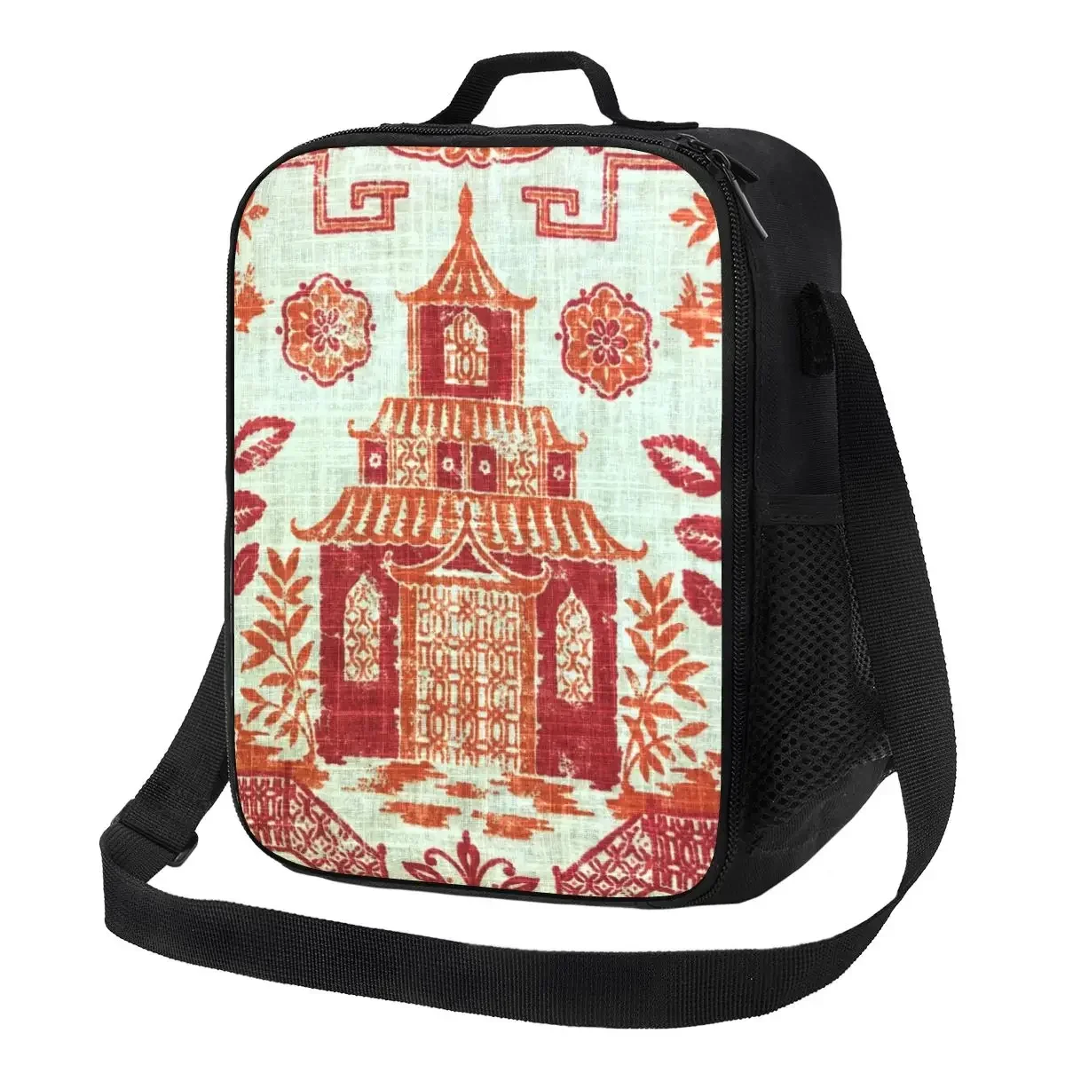 Richloom Teahouse Toile Chinoiserie Pagoda Insulated Lunch Bag for Women Oriental Thermal Cooler Lunch Box Office Picnic Travel