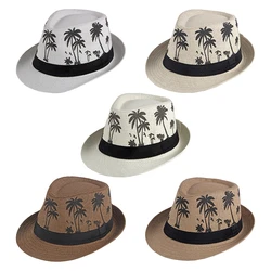 Dance Party Men Jazz Caps Summer Hawaii Beach Panama Fashion Straw Hat Coconut Tree Chapeau Wide Brim Sun Hats Male Cowboy Cap