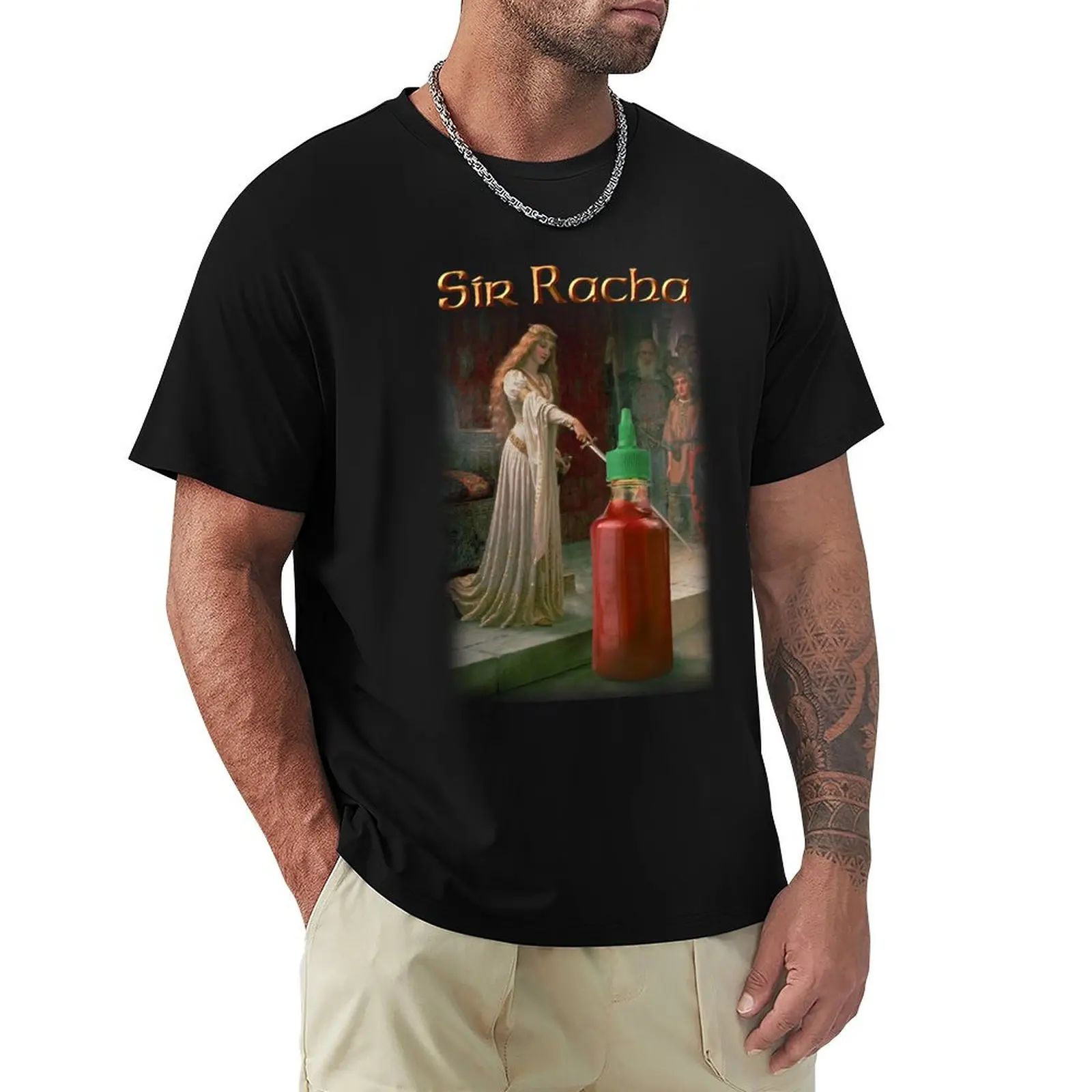 

Sir Racha - Sriracha Sauce T-Shirt blue lock cotton man t-shirts funny costumes T-shirts for men cotton