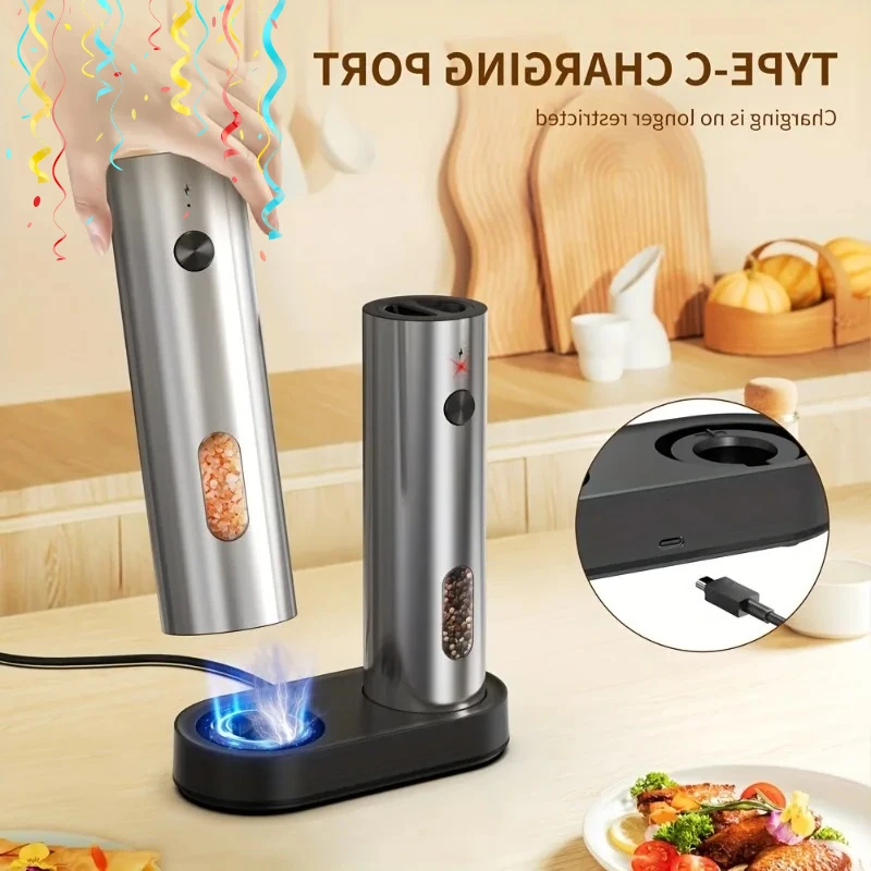 

USB Rechargeable Automatic Pepper Grinder Salt And Pepper Mill Adjustable Coarseness Spice Grinder with LED Light for Kitchen