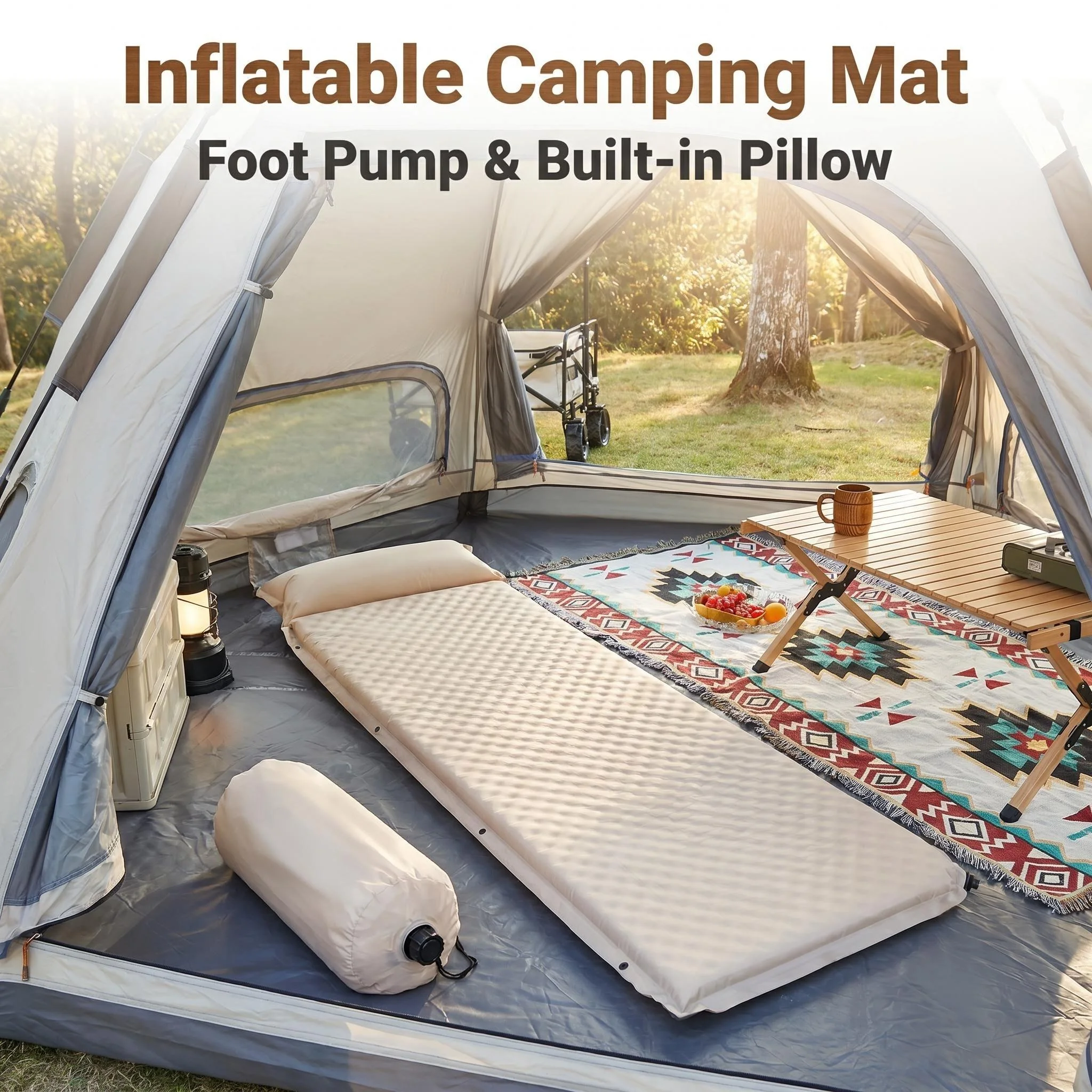 

Double person Foot pumped Inflatable Sleeping Pad TPU Moisture - proof Pad, Outdoor Tent Camping Mattress with Integrated Pillow