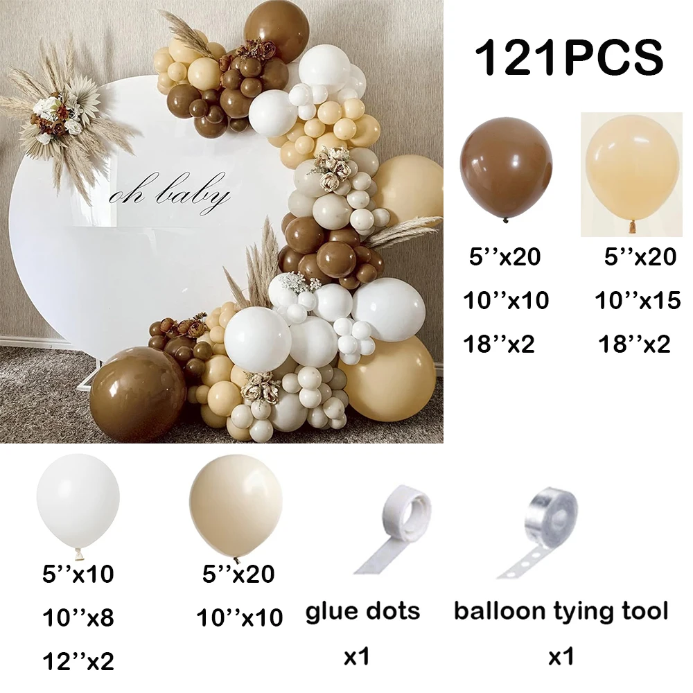 121Pcs Brown Balloon Garland Kit Retro White Sand Nude Coffee Brown Balloons Arch Wedding Birthday Party Decorations Baby Shower