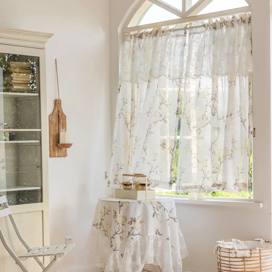Fensterschleier, amerikanisch, rustikal, durchsichtig, verdicktes Leinen, bedruckte Vorhänge für Wohnzimmer, Esszimmer, Schlafzimmer, Balkon – Detail 3