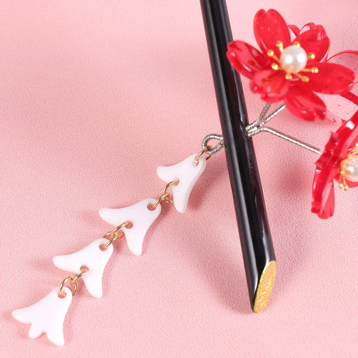 

Cherry Blossom Tassel Hairpin Acrylic Flower Clips for Women Decorative Vintage Accessories Rhinestones Elegant Wedding Birthday