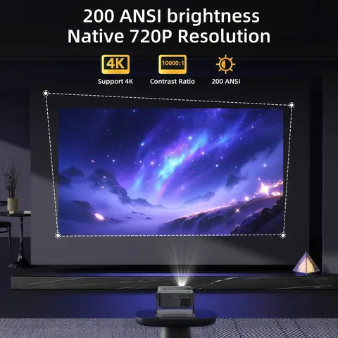 Xnano HA109 Native 720p Projector, 200 ANSI Lumens, Wi-Fi 6, Bluetooth 5.0, Portable Mini Projector, 4K Decoding, 360° Rotatable Stand, Auto Keystone Correction, Home Theater and Outdoor Movie Projector for the Bedroom