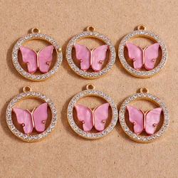 10pcs /Lot 24*22mm Cute Enamel Crystal Butterfly Pendants Charms for Jewelry Making DIY Earrings Necklace Accessories Supplies