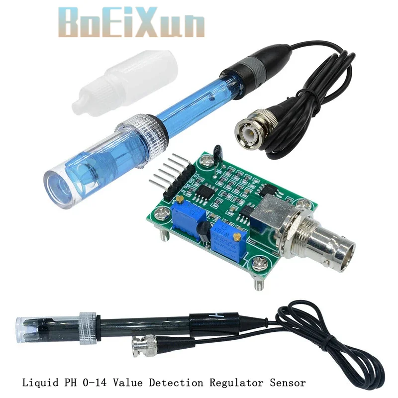 1Set Liquid PH 0-14 Value Detection Regulator Sensor Module Monitoring Control Meter Tester + BNC PH Electrode Probe For Arduino