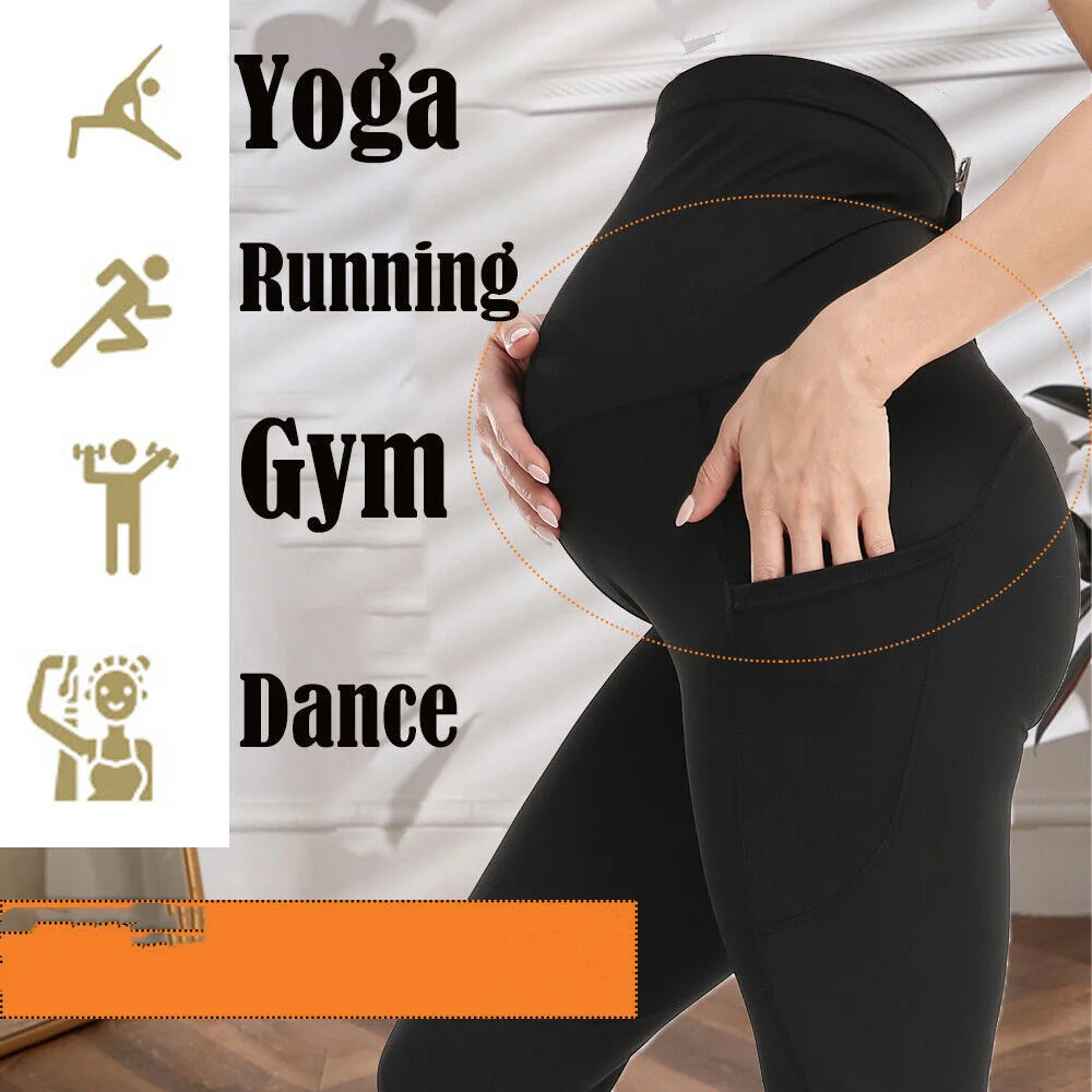 High Waist Pregnant Women's Belly Yoga Pants Hip-lifting Quick-drying  plus size Pocket Sports Fitness Pants Pregnant Women