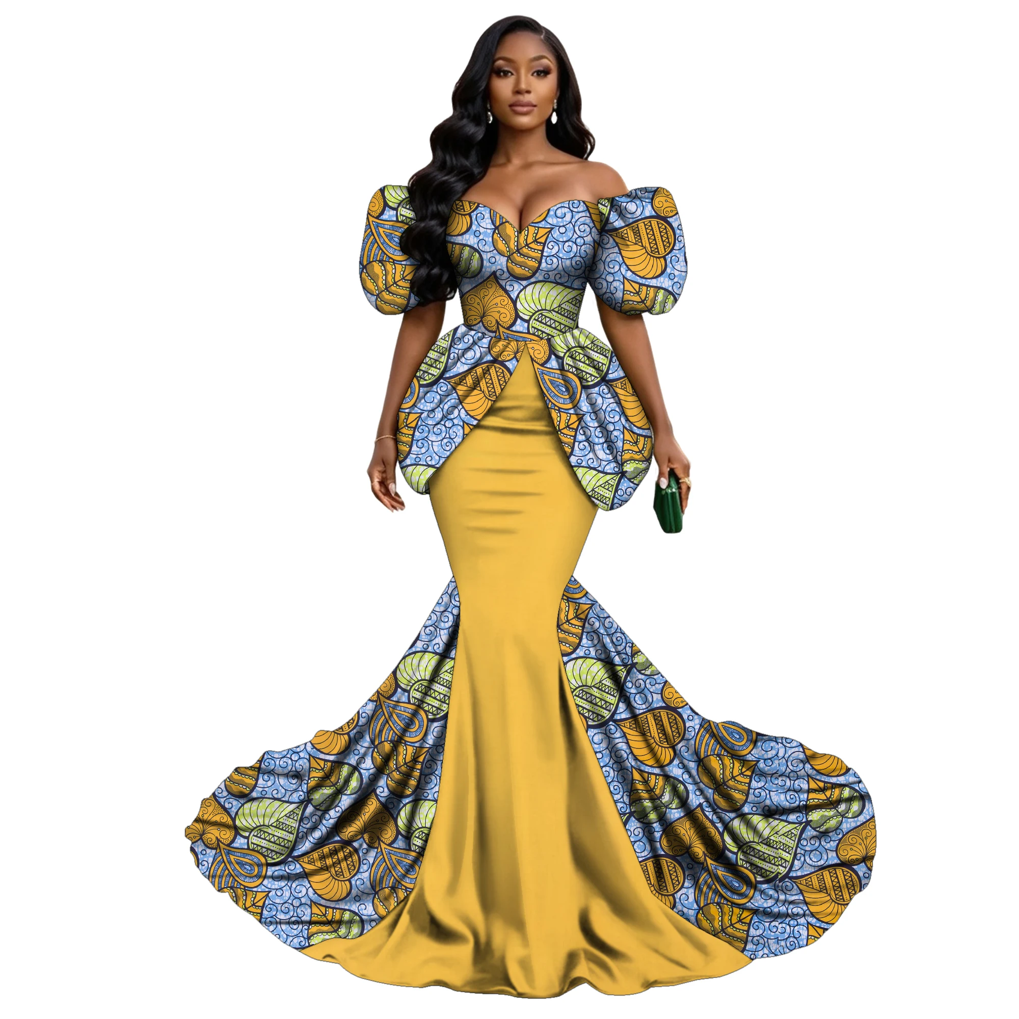 Dashiki African Dresses for Women Wedding Party Long Dress Floor Length Off Shoulder  African Women Clothing KG1401