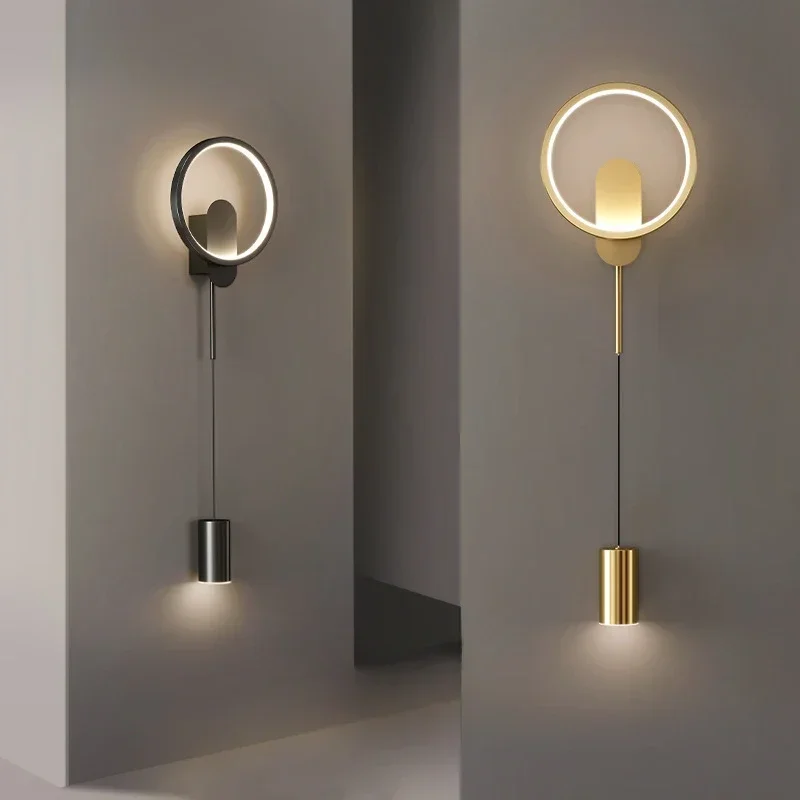 

GHEUVNJ Bedhead bedroom wall lamp light luxury Nordic minimalist corridor hanging wire wall lamp living room background wall la