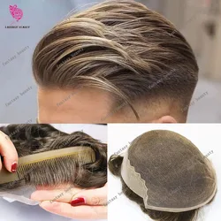 Natural Hairline Q6 Lace Front Male Wigs Ash Blonde Brown Breathable 100% Human Hair Grey Men Toupee Lace&PU Capillary Prosthesi