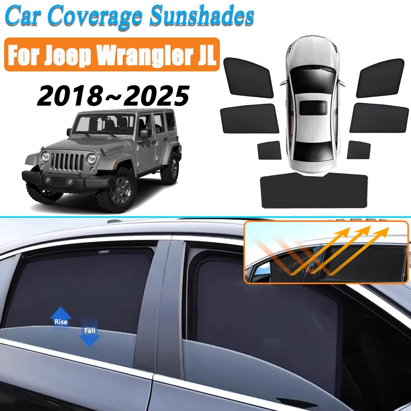 

Автомобильный сетчатый козырек от солнца для Jeep Wrangler JL Rubicon, аксессуары 2018 ~ 2025, солнцезащитный крем, крышка окна, магнитный защитный козырек