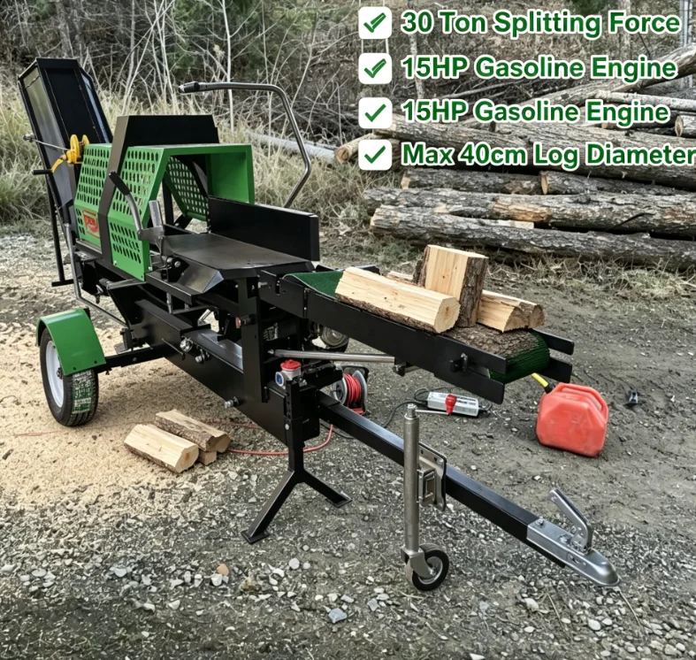 Customized Heavy Duty Powered Wood Processor Wood Cutting Machine Log Splitter Hydraulic 45T Wood Processor With Conveyor