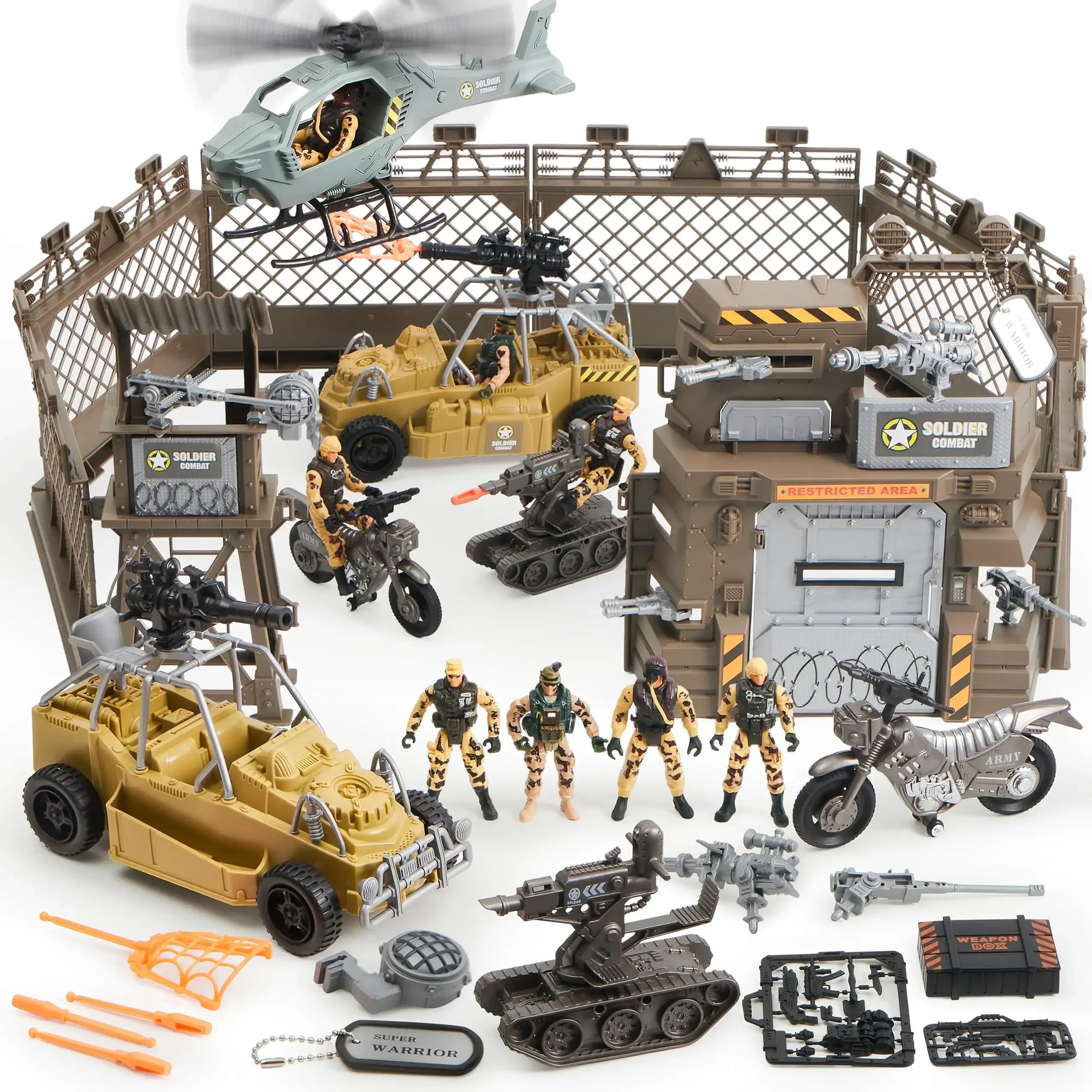 

Joyfy Military Base Toys Set Army Men Action Figures and Weapon Gear Accessories Military Combat Toys for Kids Birthday Gift