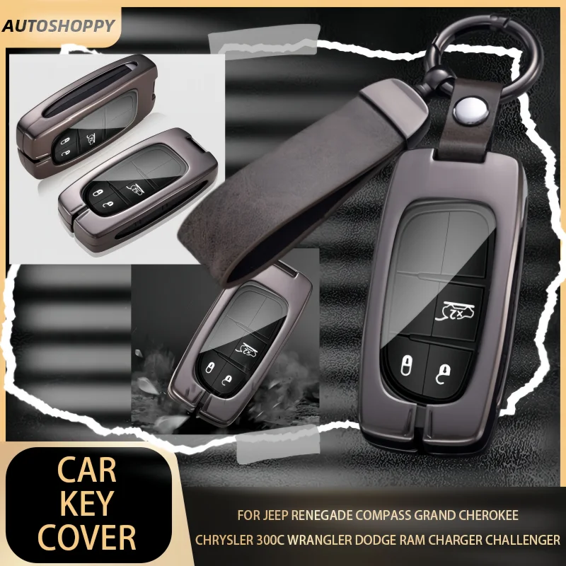 Metal Car Key Case Cover Shell Fob For Jeep Renegade Compass Grand Cherokee Chrysler 300C Wrangler Dodge Ram Charger Challenger