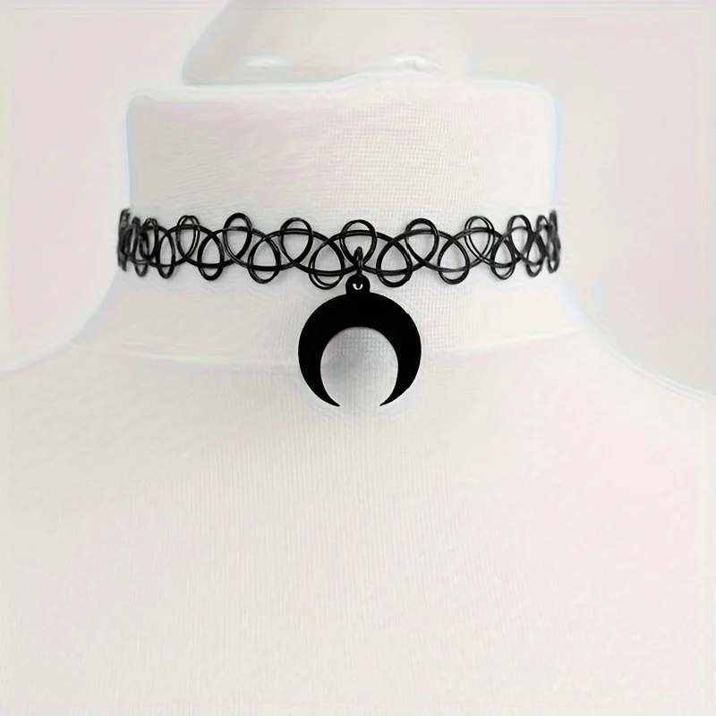 خاتم خانق أنيق على الطراز القوطي ، قلادة مع قمر ونجمة ، سلسلة مرنة للحفلات ، عيد الميلاد وعيد الميلاد ، هدية عيد الحب