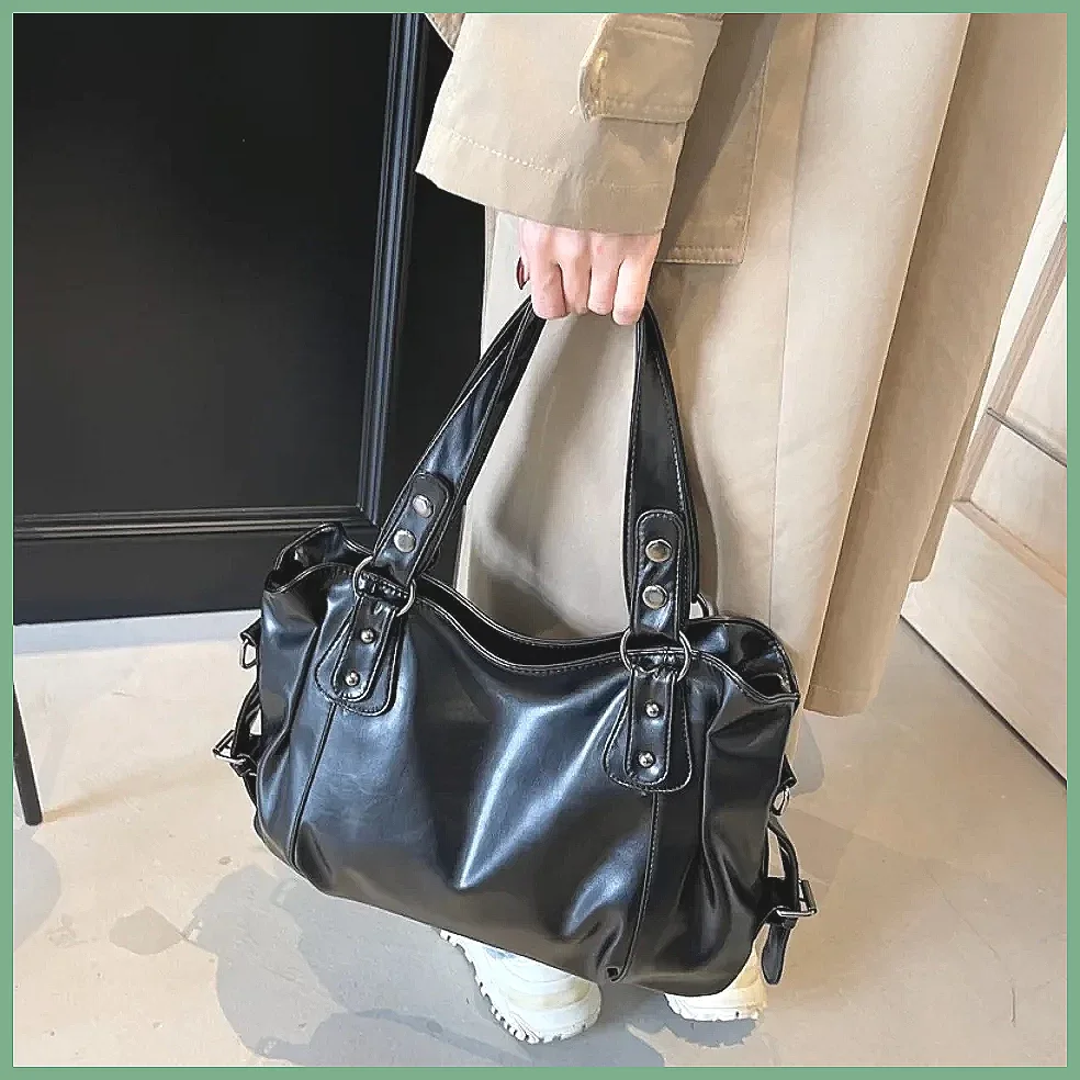 Bolsa de Ombro Retro de Grande Capacidade em PU para Mulheres, Bolsa Transversal Clássica de Cor Sólida com Estilo Espaçoso