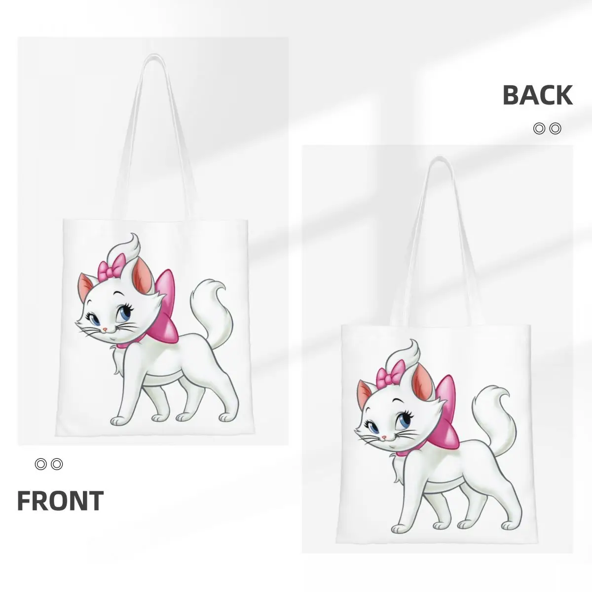 Custom Recycling Aristocats Animation Marie Cat Shopping Bag Women Shoulder Canvas Tote Bag Washable Grocery Shopper Bags