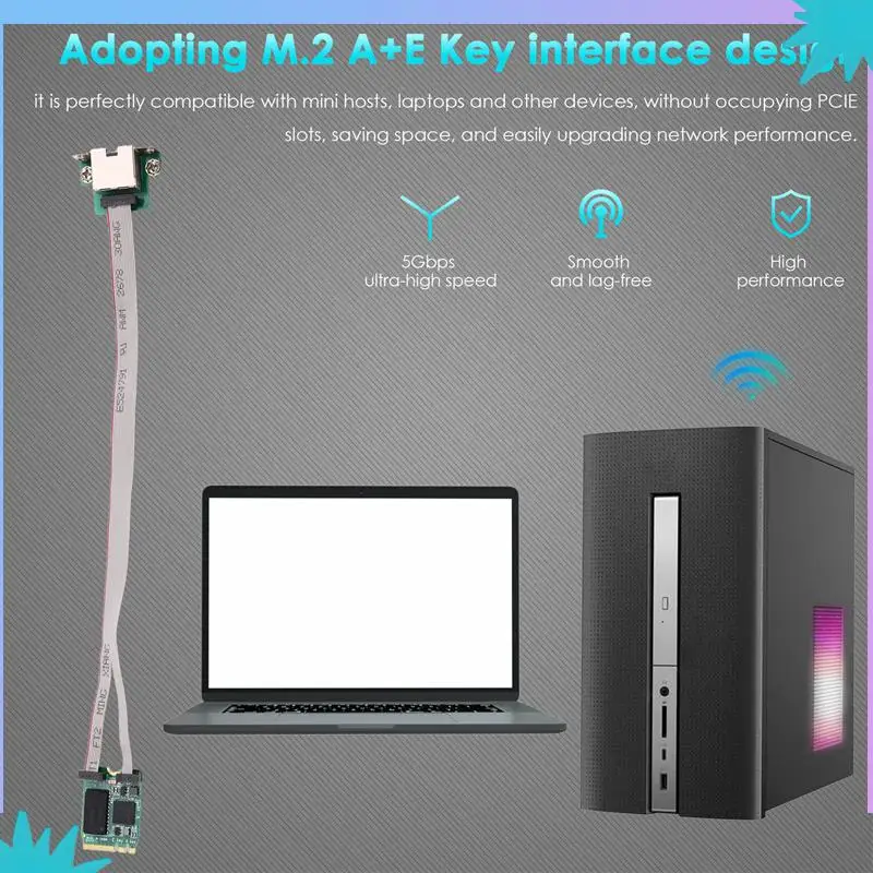 بطاقة إيثرنت ABZW RTL8126 Chip M.2 A+E KEY، شبكة جيجابت RJ45 بسرعة 5 جيجابت في الثانية، تدعم تمهيد PXE بدون قرص لـ Win10/8/7