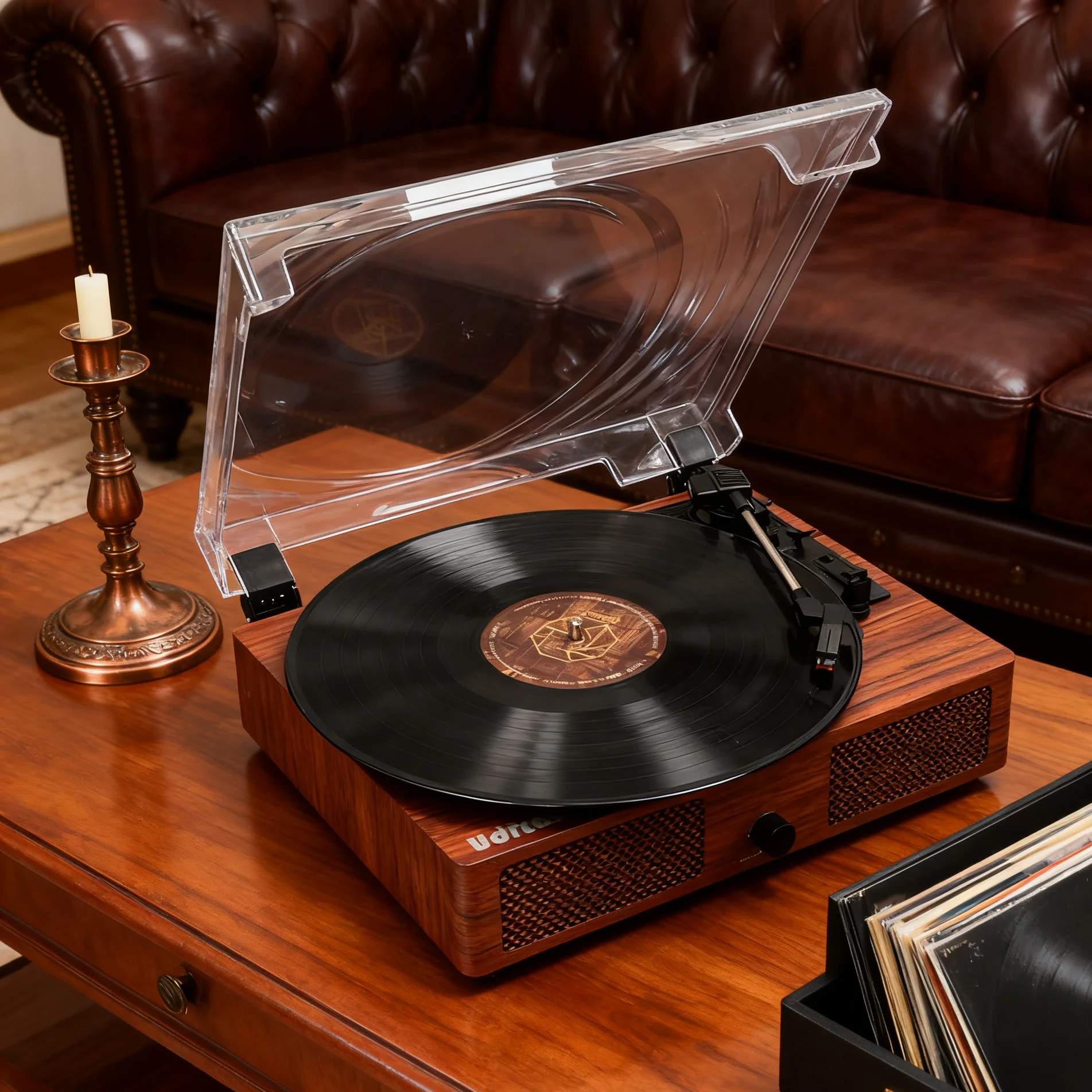 Classic Walnut Wood Vinyl Record Player Wireless BT Turntable LP 33/45/78 RPM Portable Retro Audio for Xmas Gift