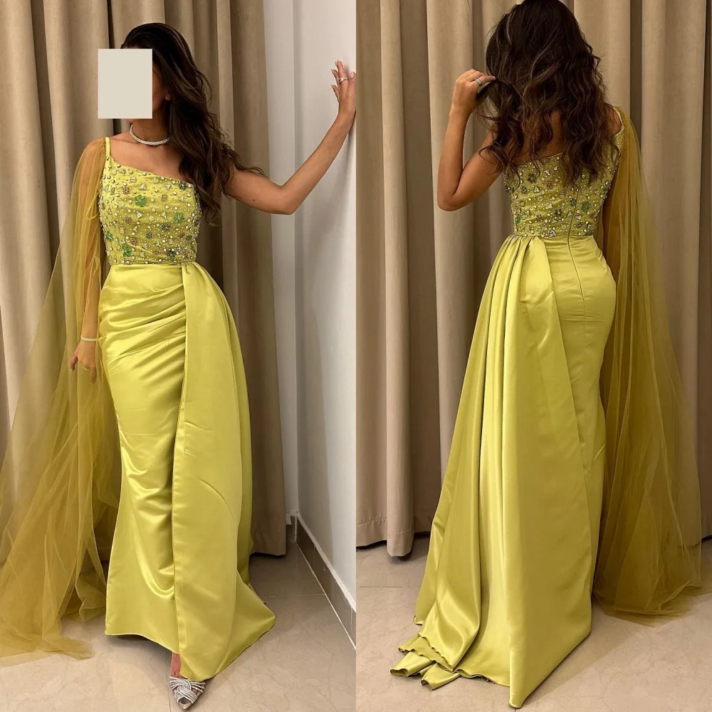 Customized  Sparkle  Satin Rhinestone Applique Pleat Christmas Sheath One-shoulder Bespoke Occasion Gown Midi Dresses