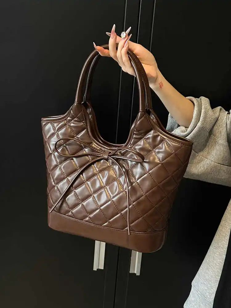 Bolsos de mano Vintage de piel sintética para mujer, bolso de mano versátil de gran capacidad para ir al trabajo, bolsos de un solo hombro con control de diamantes, Otoño Invierno