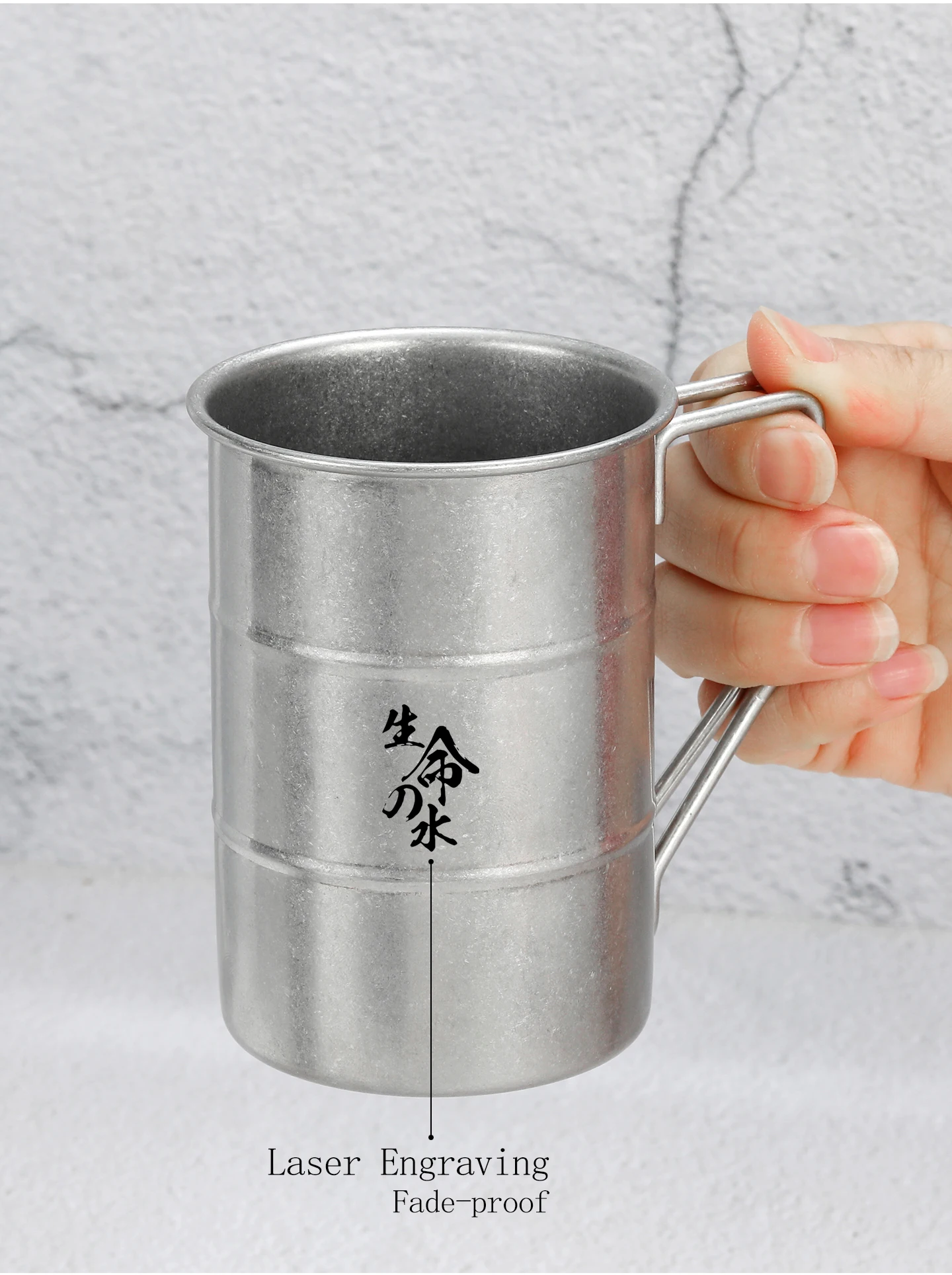 304 Edelstahl Wasserbecher mit Griff Individuelles Logo Text Retro Antik Silber Koreanischer Stil Kaffeebecher Outdoor Camping Geschenk – Detail 6