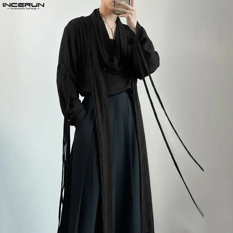 INCERUN Men Shirt Solid Color Long Sleeve Loose Casual Men Clothing Streetwear Korean Style Fashion Leisure Tops Male Shirts